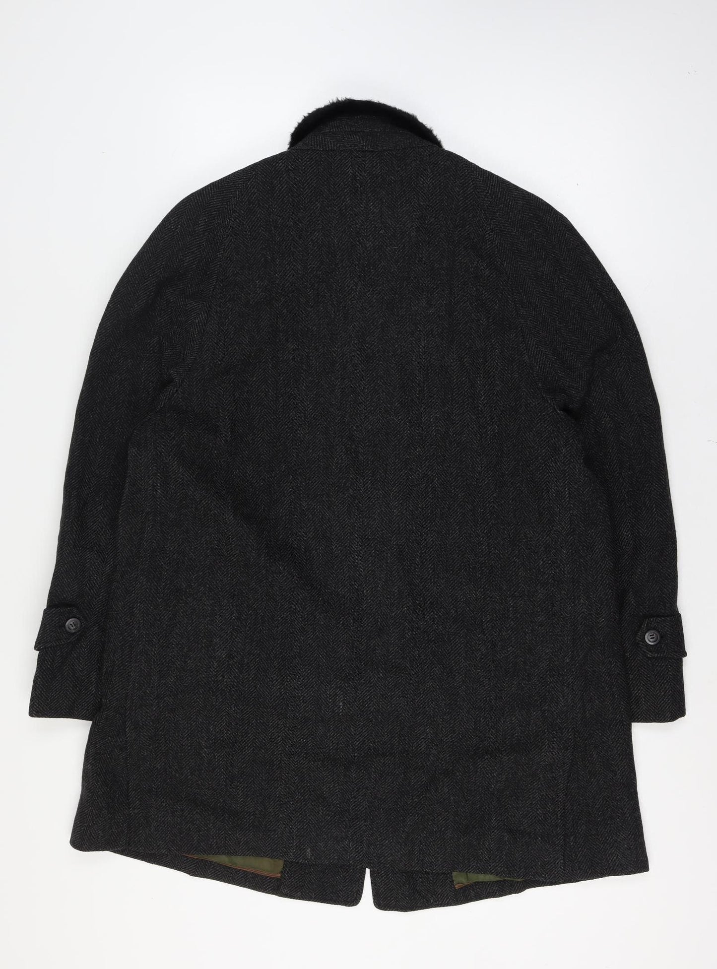 Jordan Marsh Chest 44 Men’s Black Herringbone Long Overcoat Classic Vintage