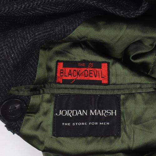 Jordan Marsh Chest 44 Men’s Black Herringbone Long Overcoat Classic Vintage
