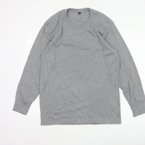 Marks & Spencer Men Grey L Long Sleeve Crew Neck Cotton Blend Top