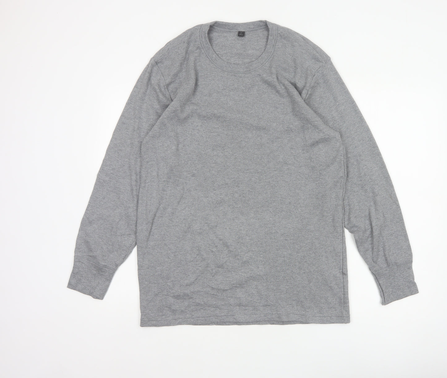 Marks & Spencer Men Grey L Long Sleeve Crew Neck Cotton Blend Top