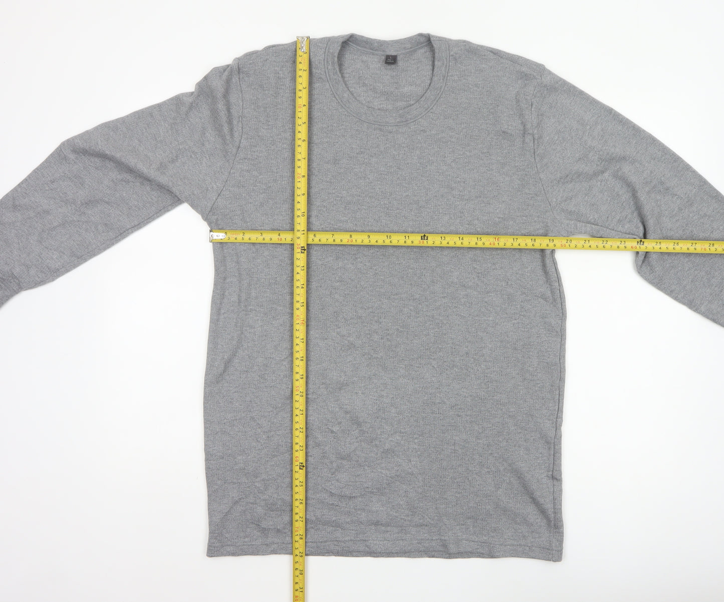 Marks & Spencer Men Grey L Long Sleeve Crew Neck Cotton Blend Top