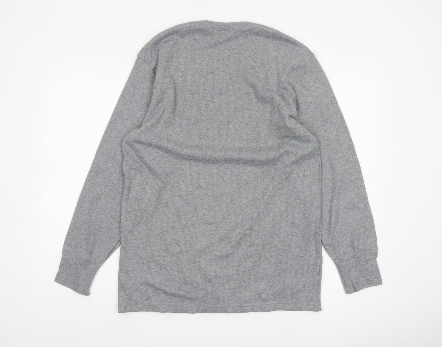 Marks & Spencer Men Grey L Long Sleeve Crew Neck Cotton Blend Top