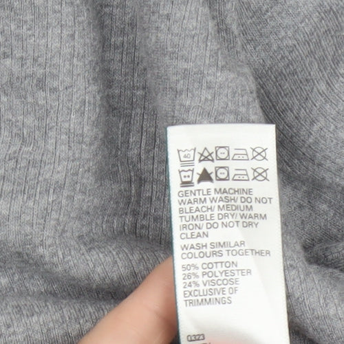 Marks & Spencer Men Grey L Long Sleeve Crew Neck Cotton Blend Top