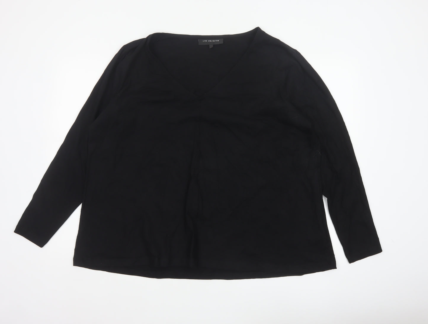 Live Unlimited Women's Black Size 20 Basic V-Neck Long Sleeve Cotton Top