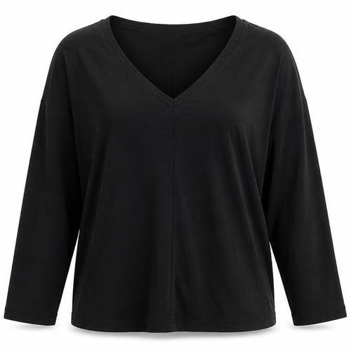 Live Unlimited Women's Black Size 20 Basic V-Neck Long Sleeve Cotton Top