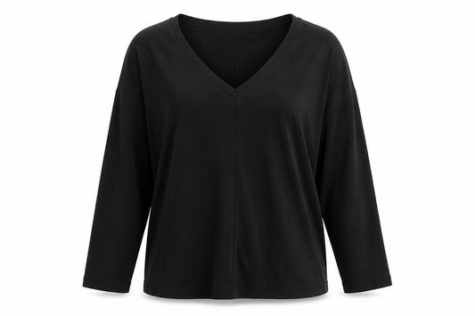 Live Unlimited Women's Black Size 20 Basic V-Neck Long Sleeve Cotton Top