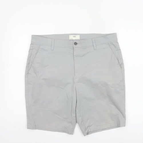 Marks and Spencer Men's Grey 36 Regular Cotton Stretch Chino Shorts