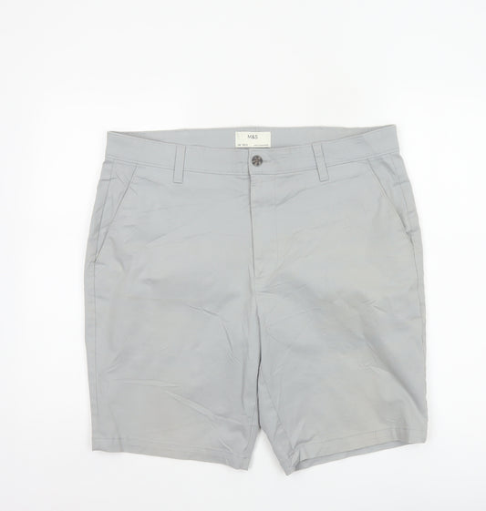 Marks and Spencer Men's Grey 36 Regular Cotton Stretch Chino Shorts