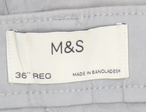 Marks and Spencer Men's Grey 36 Regular Cotton Stretch Chino Shorts