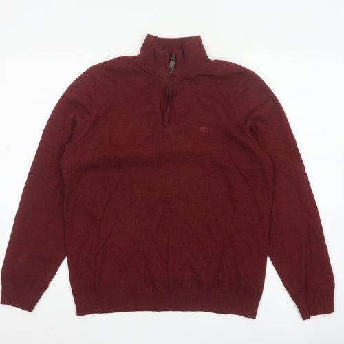 Fat Face Men’s Red M Quarter Zip Cotton Wool High Neck Jumper