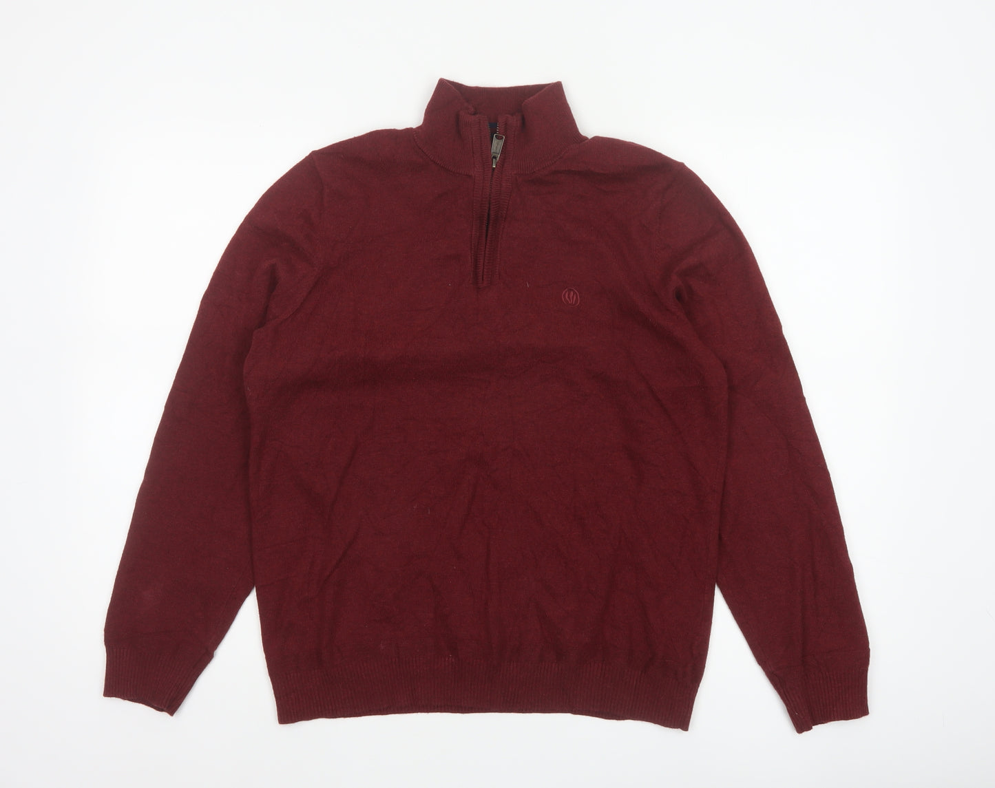 Fat Face Men’s Red M Quarter Zip Cotton Wool High Neck Jumper