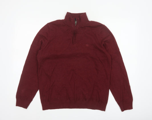 Fat Face Men’s Red M Quarter Zip Cotton Wool High Neck Jumper