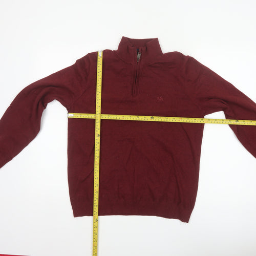 Fat Face Men’s Red M Quarter Zip Cotton Wool High Neck Jumper