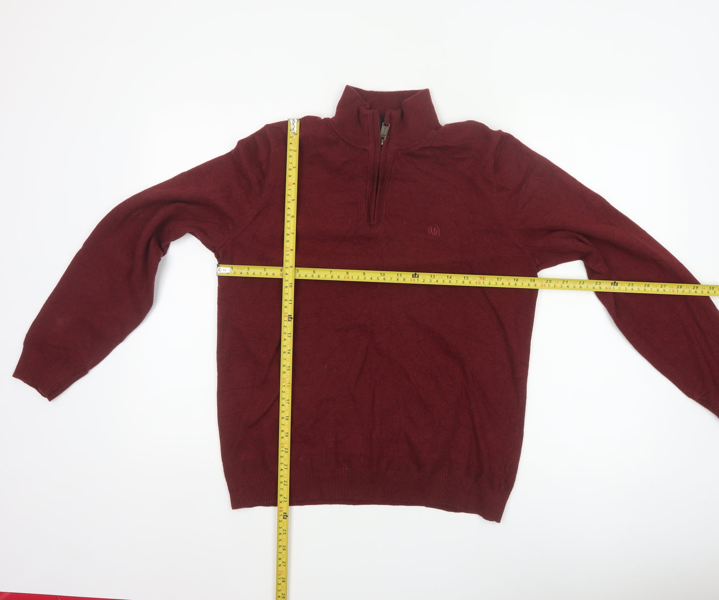 Fat Face Men’s Red M Quarter Zip Cotton Wool High Neck Jumper