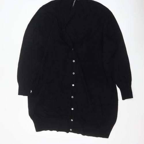 Capsule Women Black UK 28 Longline V-Neck Button Cardigan Pockets