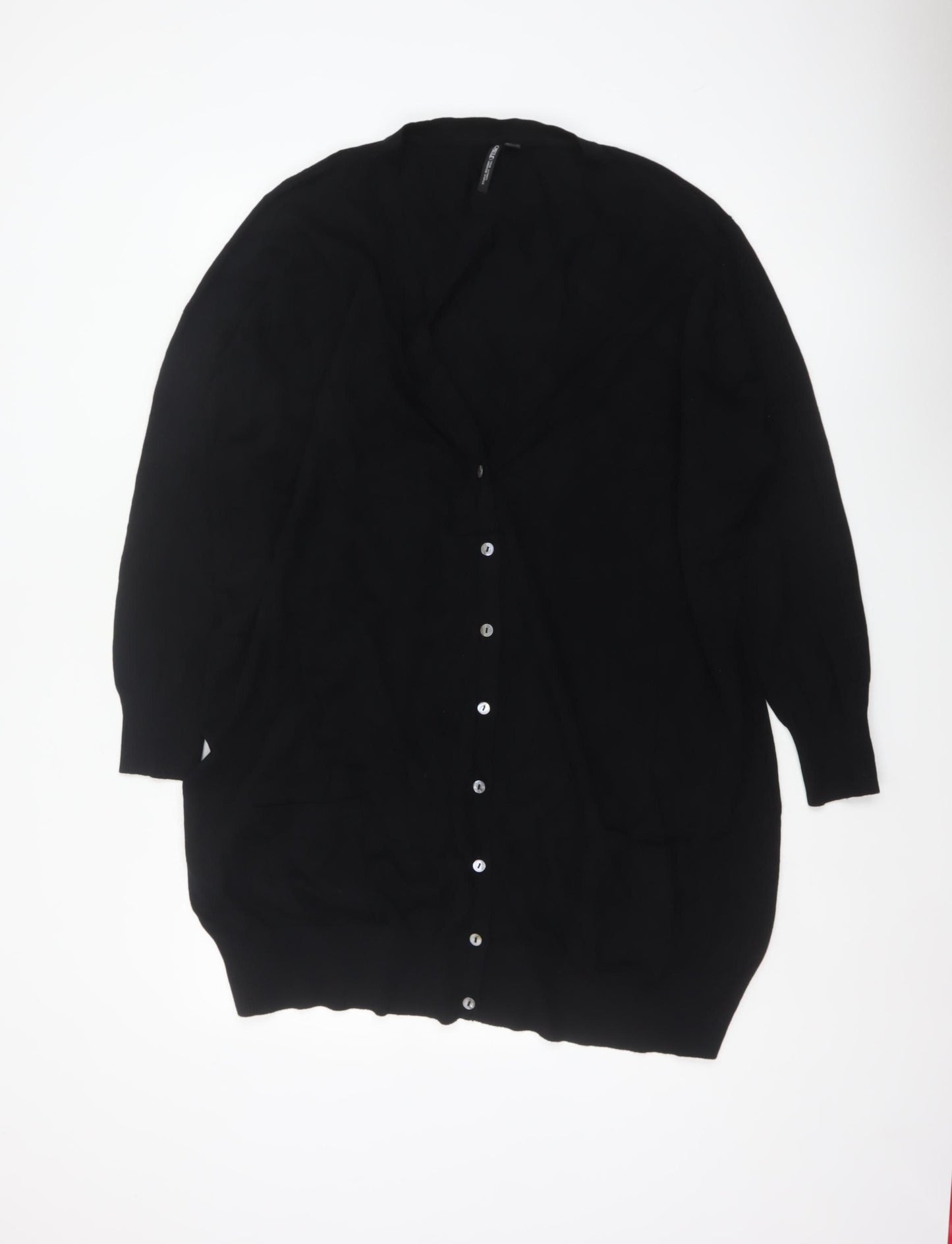 Capsule Women Black UK 28 Longline V-Neck Button Cardigan Pockets