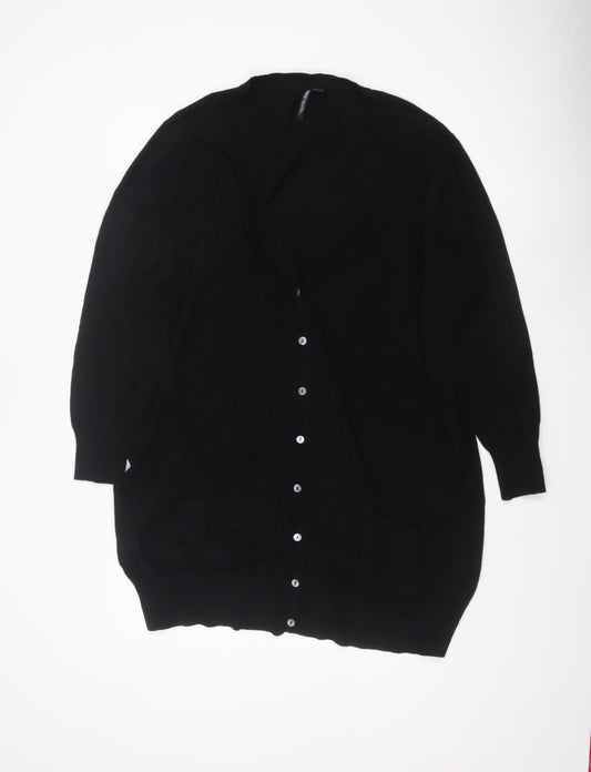 Capsule Women Black UK 28 Longline V-Neck Button Cardigan Pockets