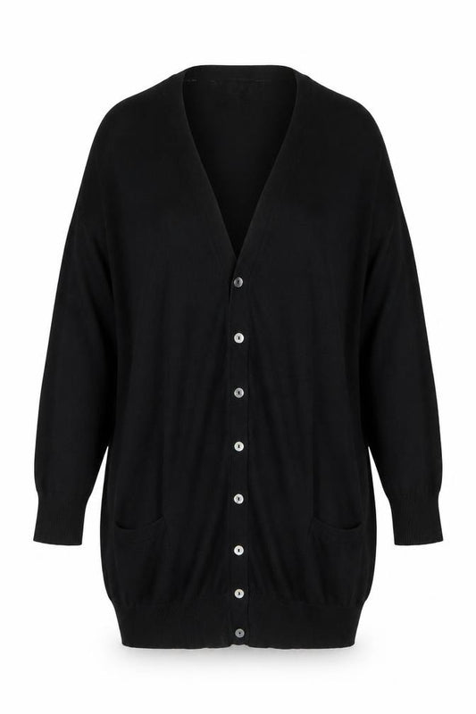 Capsule Women Black UK 28 Longline V-Neck Button Cardigan Pockets