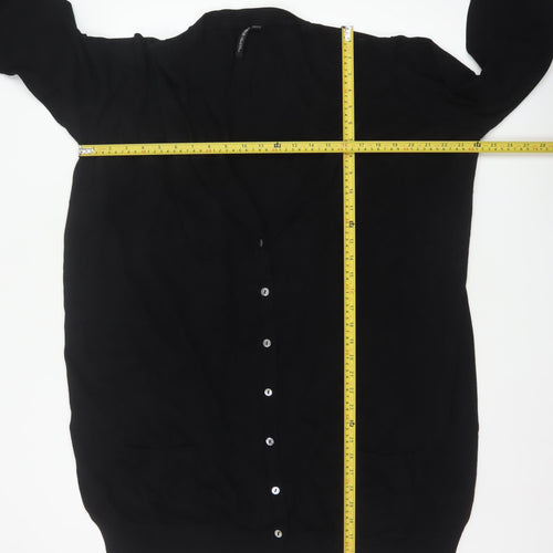 Capsule Women Black UK 28 Longline V-Neck Button Cardigan Pockets