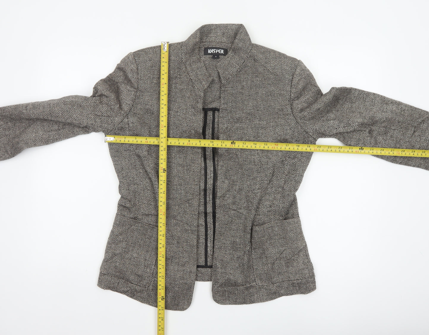Kasper Women’s Grey Linen Blend Open Front Tweed Jacket Size 8