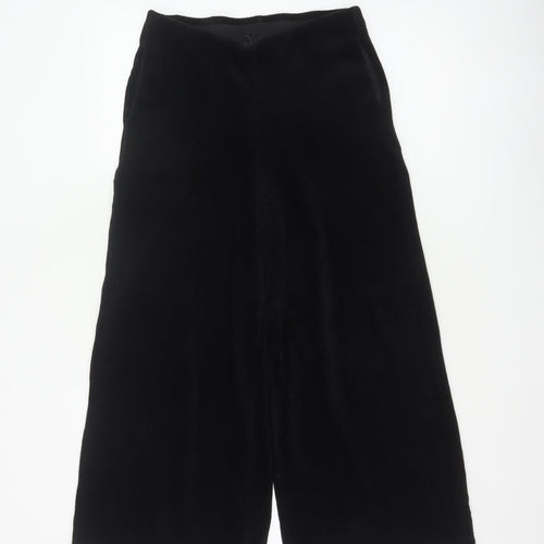 Marks & Spencer Women Black UK 12 Cropped Wide Leg Velvet Trousers