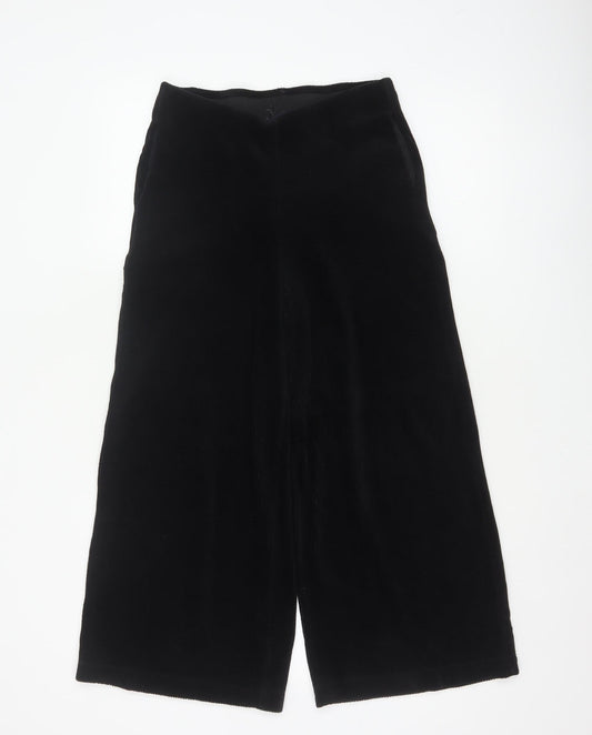 Marks & Spencer Women Black UK 12 Cropped Wide Leg Velvet Trousers