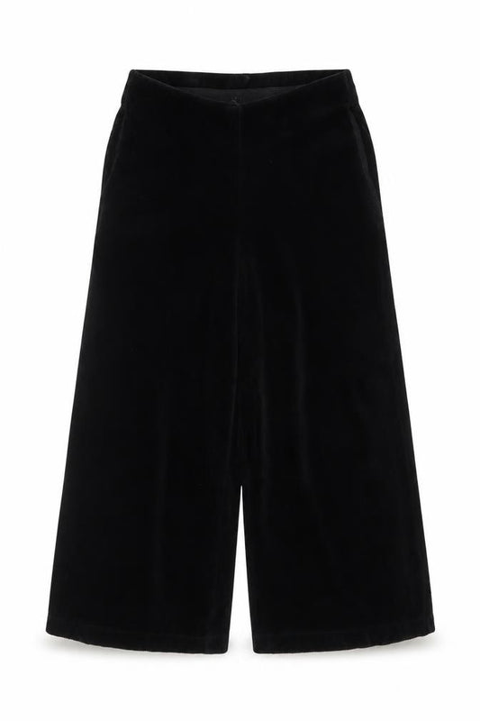 Marks & Spencer Women Black UK 12 Cropped Wide Leg Velvet Trousers