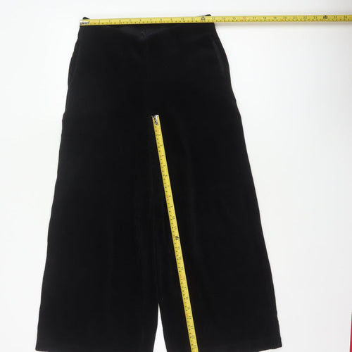 Marks & Spencer Women Black UK 12 Cropped Wide Leg Velvet Trousers