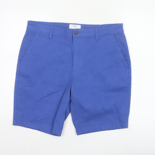 Marks and Spencer Men Blue 36in Regular Chino Shorts Stretch Cotton
