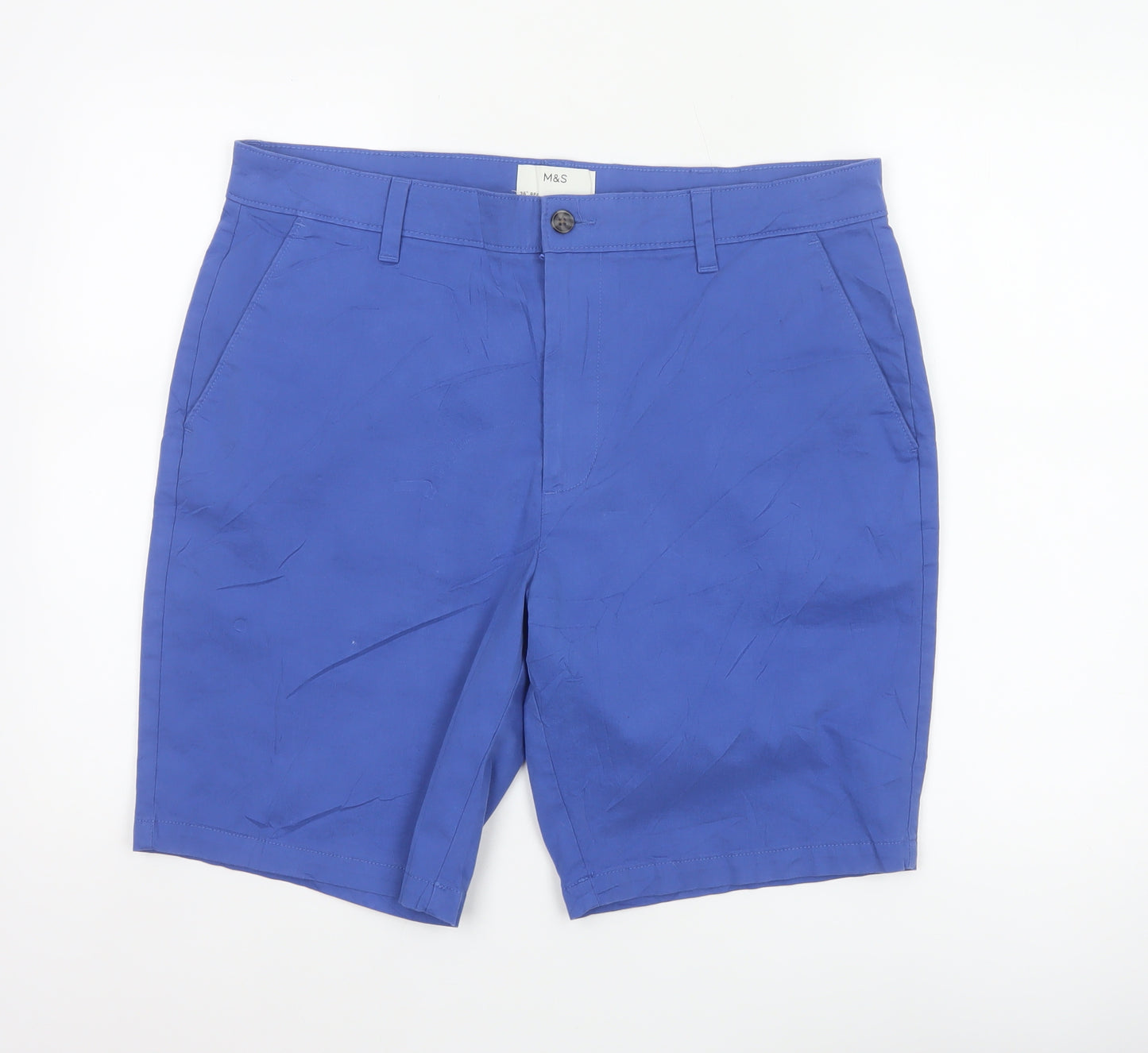 Marks and Spencer Men Blue 36in Regular Chino Shorts Stretch Cotton
