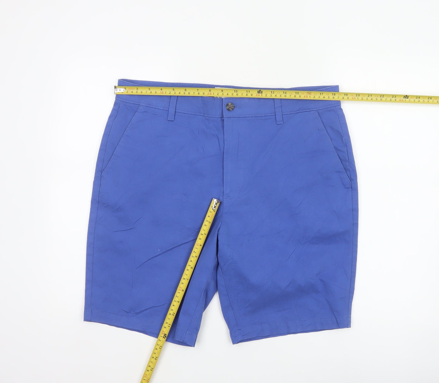 Marks and Spencer Men Blue 36in Regular Chino Shorts Stretch Cotton