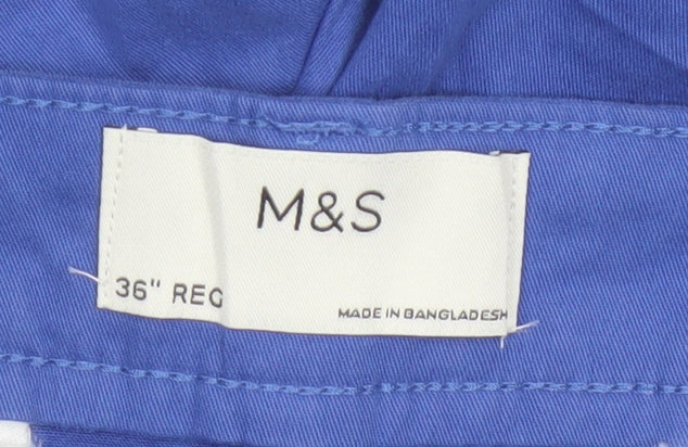 Marks and Spencer Men Blue 36in Regular Chino Shorts Stretch Cotton