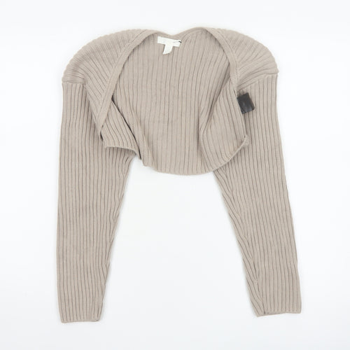 H&M Women Beige XS Cropped Open Rib Knit Cable Cardigan Long Sleeve