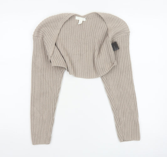 H&M Women Beige XS Cropped Open Rib Knit Cable Cardigan Long Sleeve