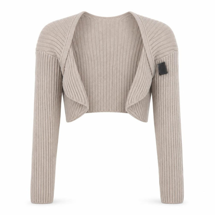 H&M Women Beige XS Cropped Open Rib Knit Cable Cardigan Long Sleeve