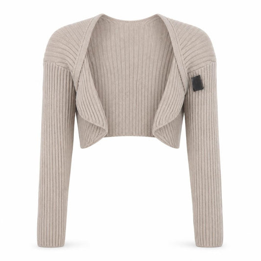 H&M Women Beige XS Cropped Open Rib Knit Cable Cardigan Long Sleeve
