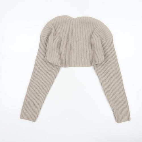 H&M Women Beige XS Cropped Open Rib Knit Cable Cardigan Long Sleeve