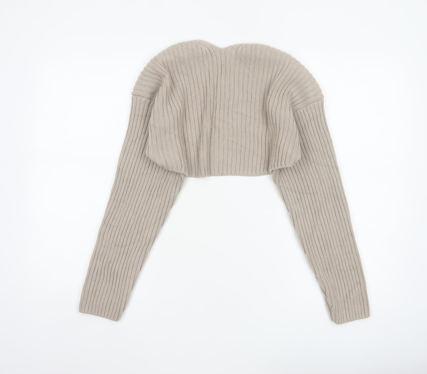 H&M Women Beige XS Cropped Open Rib Knit Cable Cardigan Long Sleeve