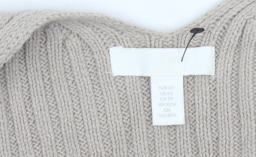 H&M Women Beige XS Cropped Open Rib Knit Cable Cardigan Long Sleeve