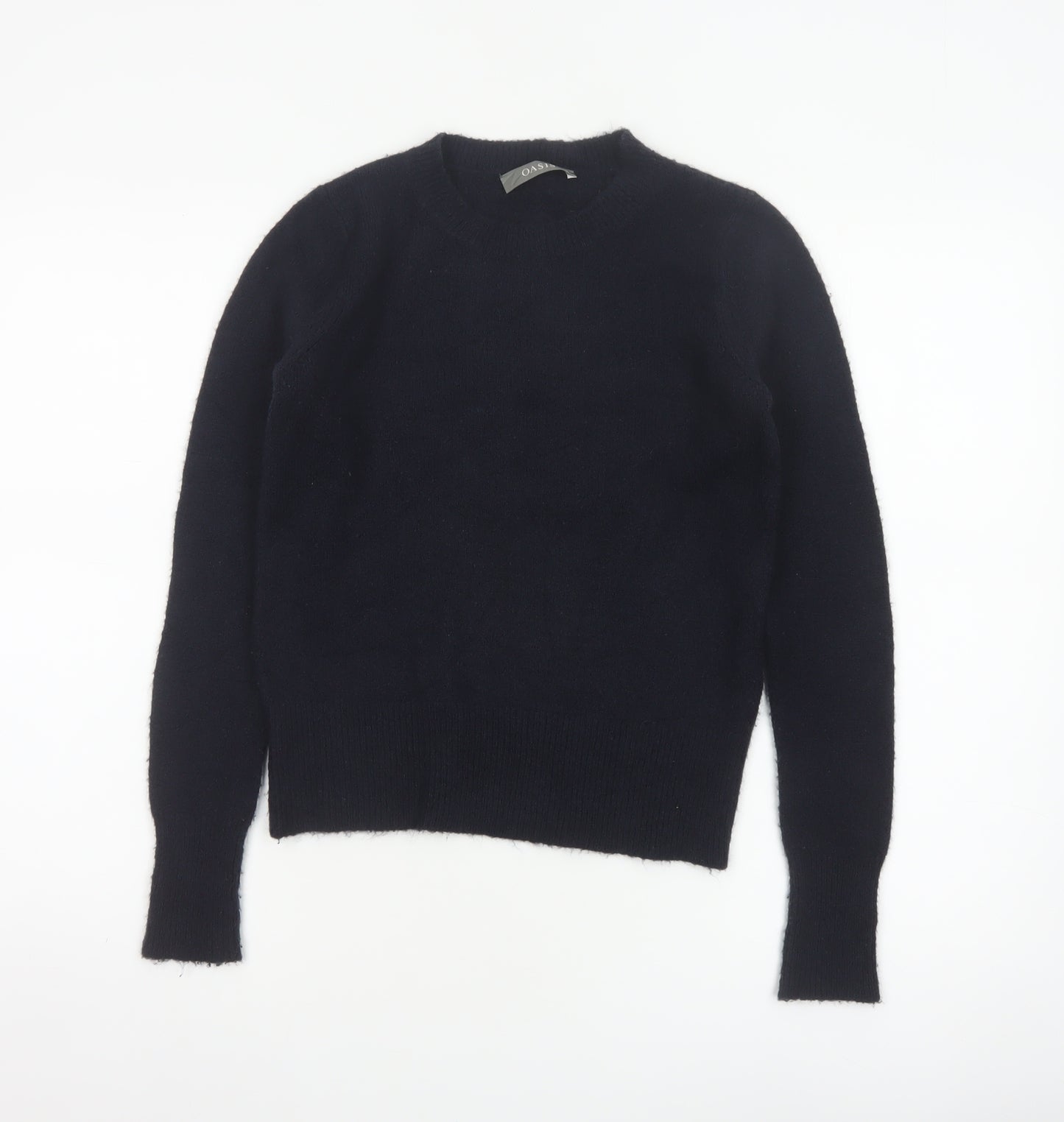 Oasis Women’s Black XS Crew Neck Fuzzy Knit Slim Pullover Jumper