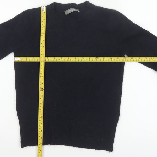 Oasis Women’s Black XS Crew Neck Fuzzy Knit Slim Pullover Jumper