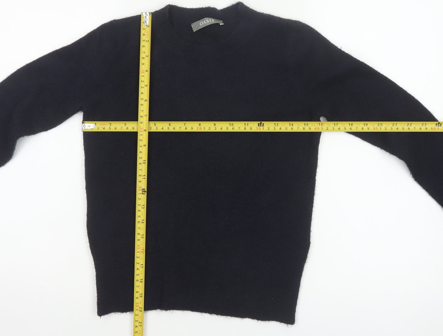 Oasis Women’s Black XS Crew Neck Fuzzy Knit Slim Pullover Jumper
