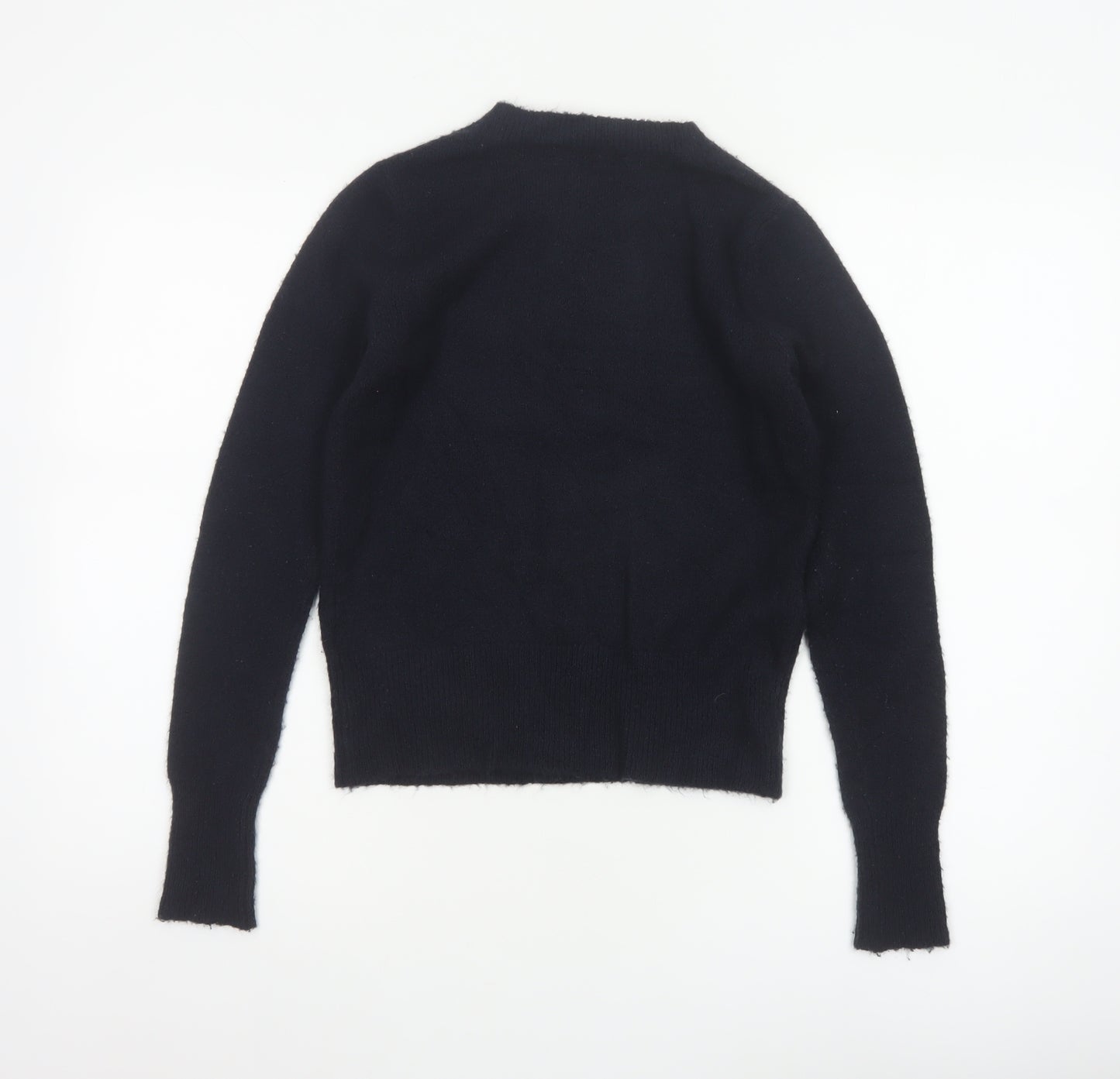 Oasis Women’s Black XS Crew Neck Fuzzy Knit Slim Pullover Jumper