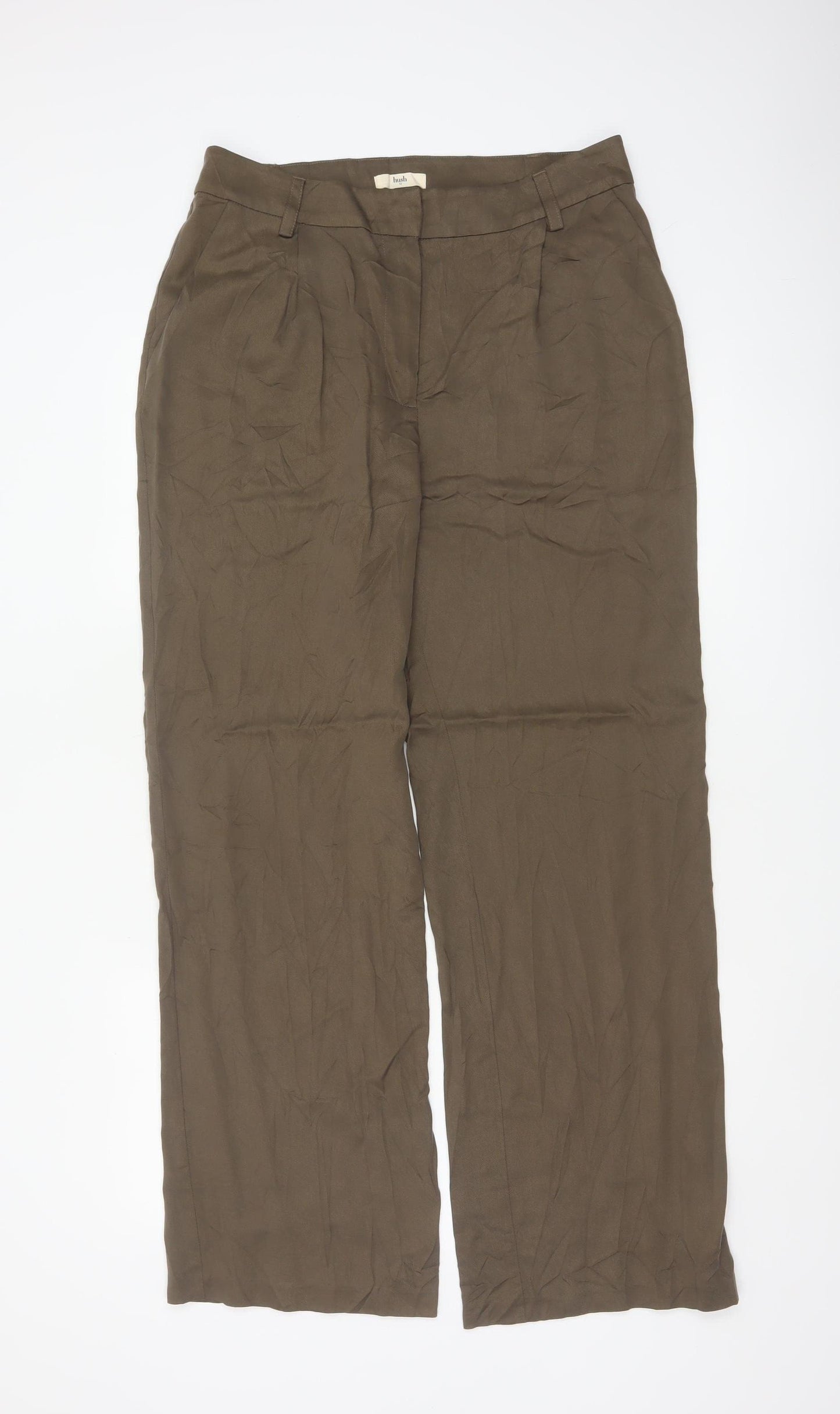 Hush Women’s Brown Size 12 Wide-Leg Lyocell Trousers Tailored Pockets