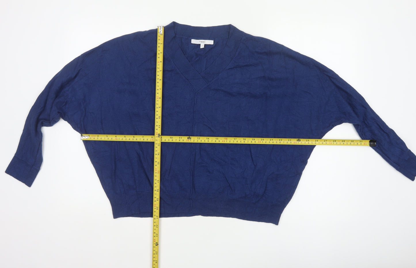Next Women Blue M UK 12 V-Neck Long Sleeve Knit Pullover Jumper