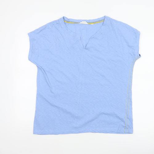 White Stuff Women Blue UK 18 Cotton V-Neck Short Sleeve T-Shirt
