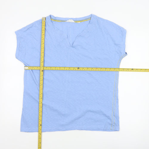 White Stuff Women Blue UK 18 Cotton V-Neck Short Sleeve T-Shirt