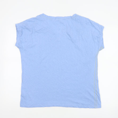 White Stuff Women Blue UK 18 Cotton V-Neck Short Sleeve T-Shirt