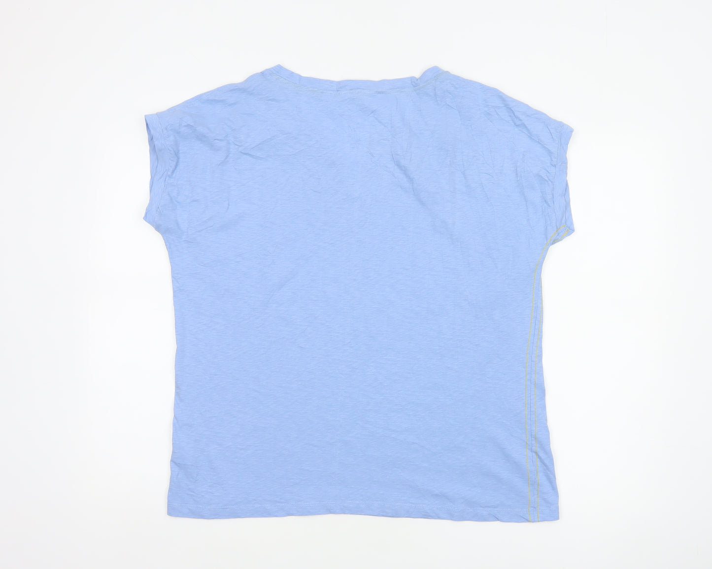 White Stuff Women Blue UK 18 Cotton V-Neck Short Sleeve T-Shirt
