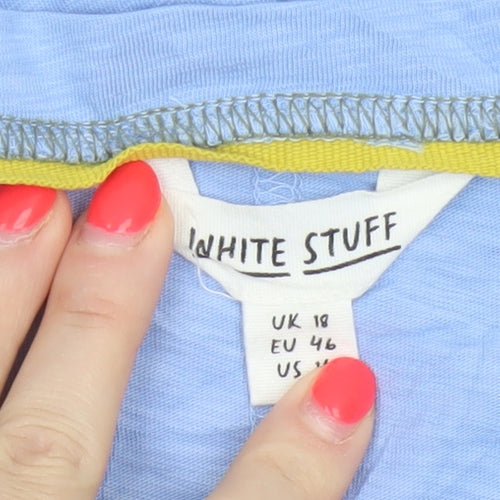White Stuff Women Blue UK 18 Cotton V-Neck Short Sleeve T-Shirt
